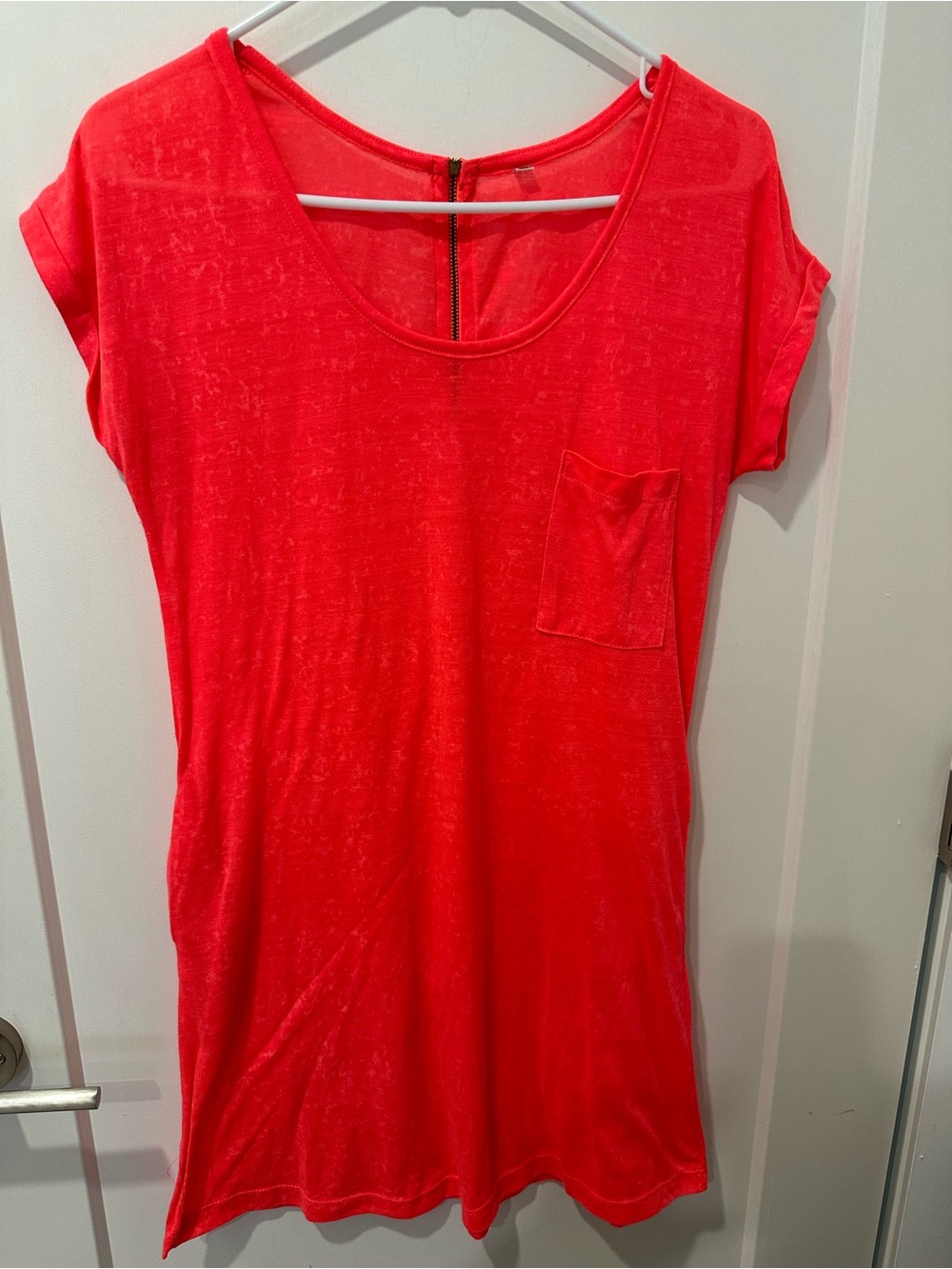 Women's Bright Coral Pocket Tee Dress - Unbranded